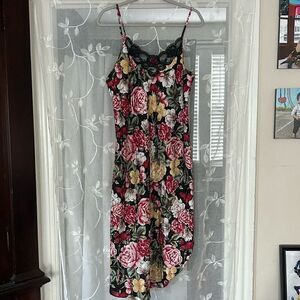 Vintage Satin and Lace Floral Slip - high/low with side slit